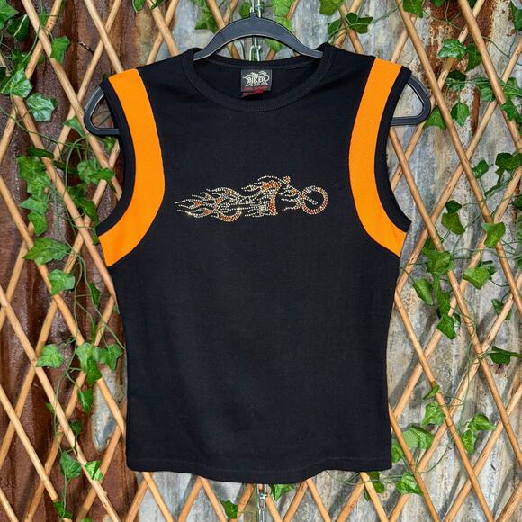 Vintage Y2K biker rhinestone hollister 2000s femme tank top - Picture 1 of 4